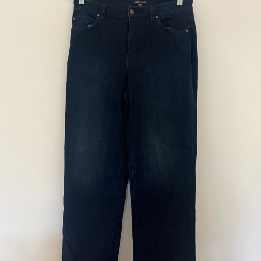 Eileen Fisher Jeans Womens Size 4 Straight Leg Blue Denim Stretch Dark Wash